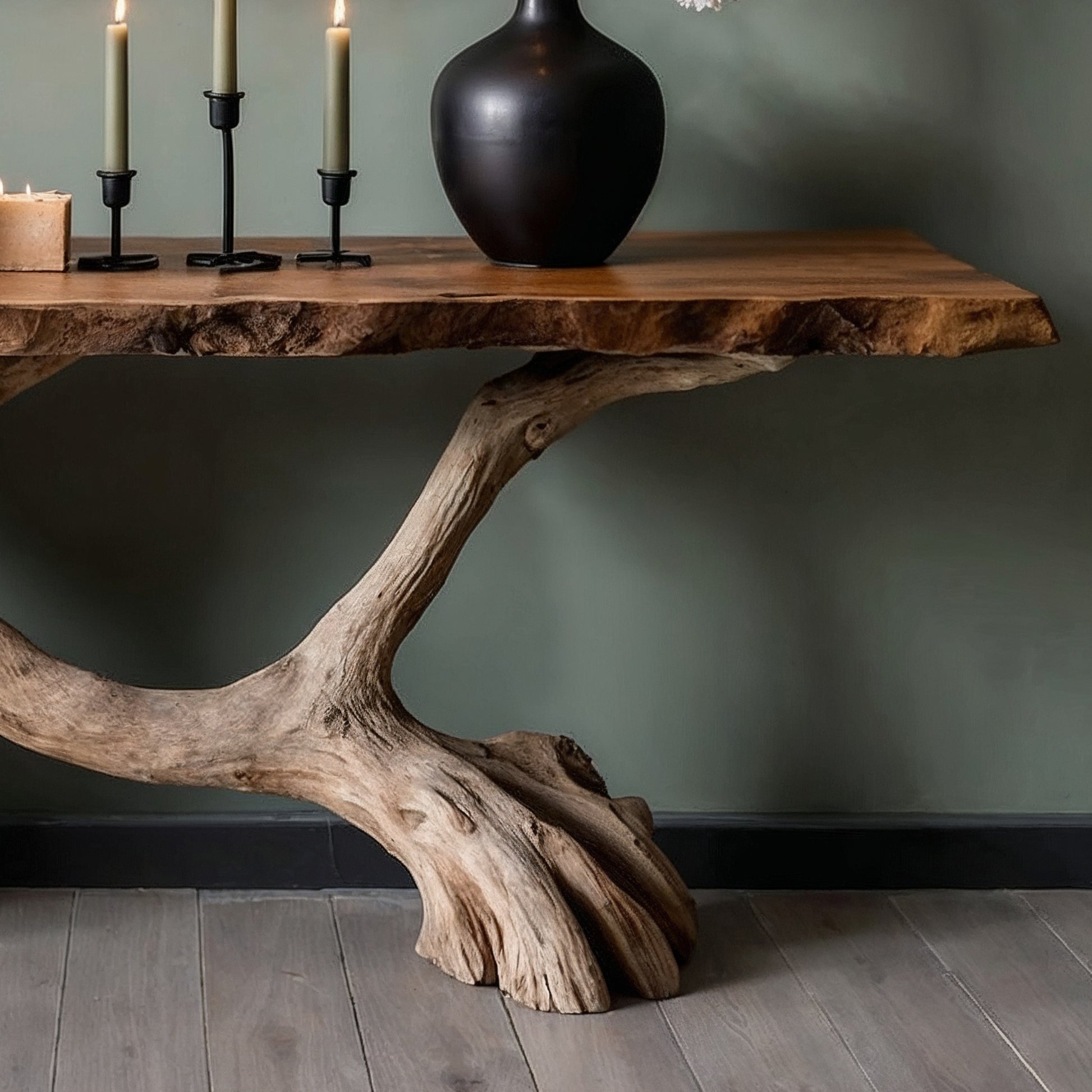 RootBend Console Table – Handmade Live Edge Entryway Table in Solid Wood - Bespoke Wood TTK