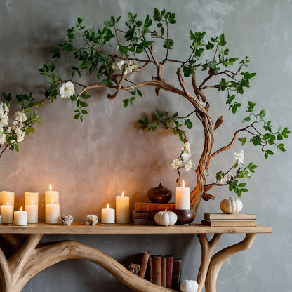 CanopyBloom Tree Console Table – Natural Wood Entryway with Branch Shelf - Bespoke Wood TTK