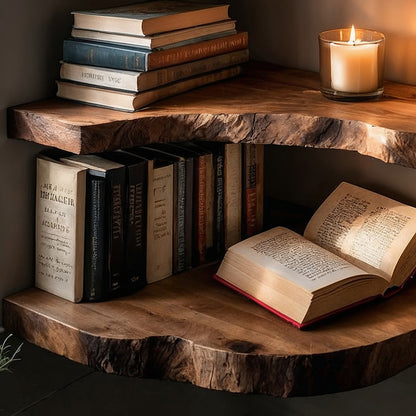 RootNiche Corner Shelf – Live Edge Handmade Floating Wood Wall Shelf - Bespoke Wood TTK