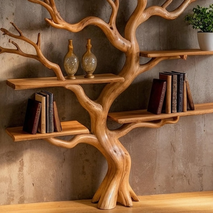 Rootform Tree Bookshelf  Handcrafted Wooden Tree Branch Shelf For Home Or Office Decor