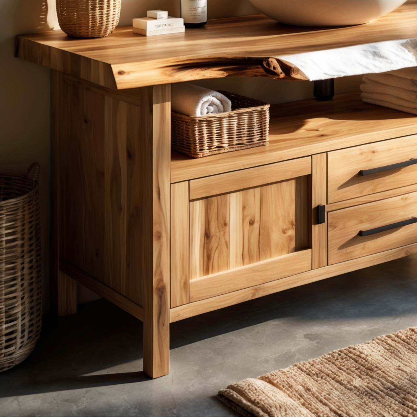 Luxury Live Edge Bathroom Vanity – Real Hardwood, Modern Rustic Japandi Design - Bespoke Wood TTK