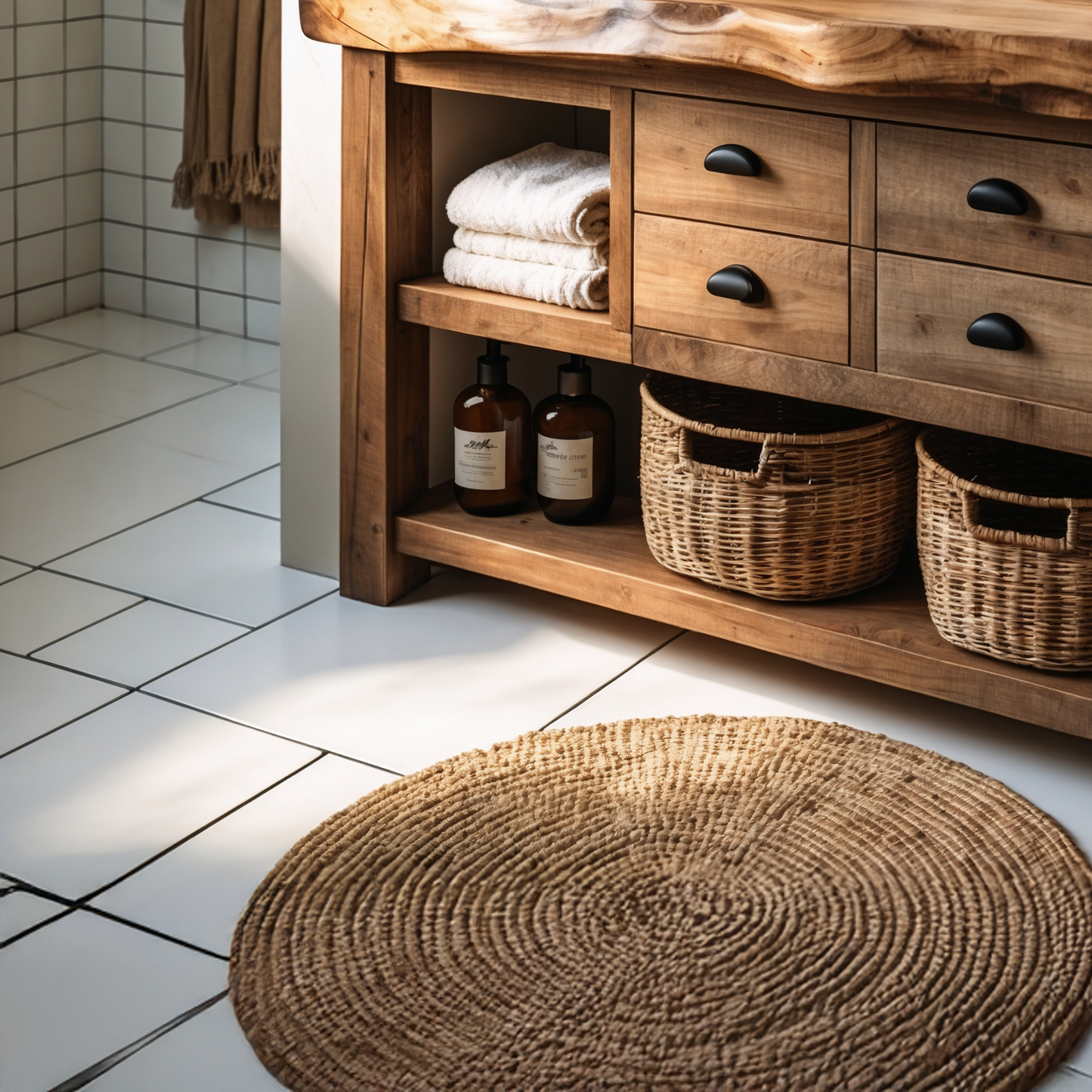 Live Edge Solid Wood Bathroom Vanity – Rustic Handmade Wood Sink Cabinet, Custom Natural Wood Vanity - Bespoke Wood TTK