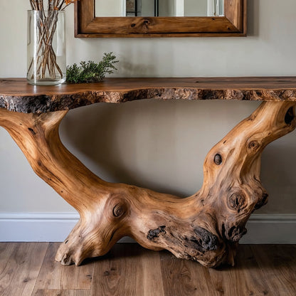 BranchAura Console Table – Handcrafted Live Edge Wood Entryway Furniture - Bespoke Wood TTK