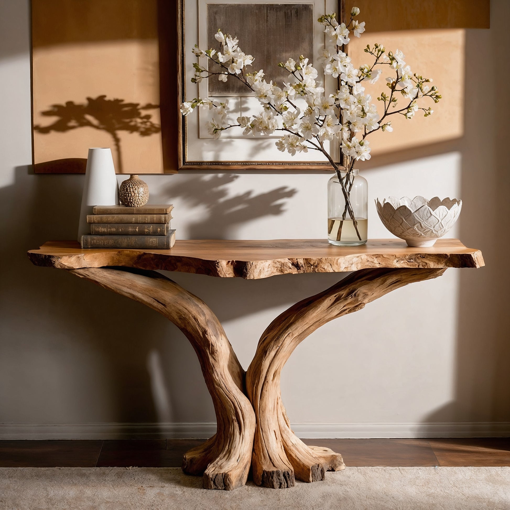 BranchRoot Console Table – Live Edge Solid Wood Entryway Accent - Bespoke Wood TTK