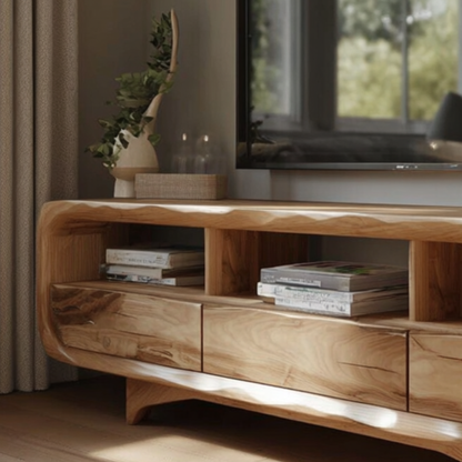 Handcrafted Solid Wood Floating Media Unit | Mid Century TV Stand with Storage - Bespoke Wood TTK