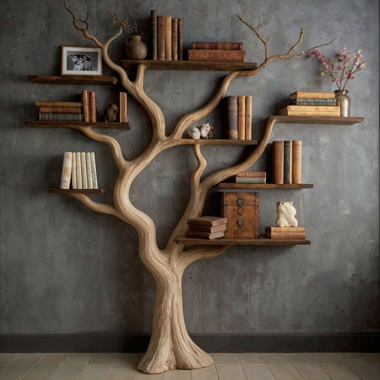 RootMuse Tree Bookshelf | Handmade Solid Wood Wall-Mounted Bookcase - Bespoke Wood TTK
