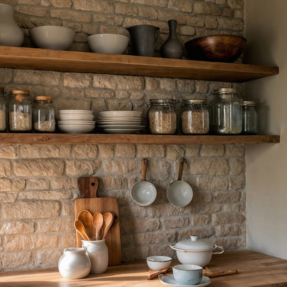 HearthWood Shelf – Solid Wood Floating Wall Shelf for Rustic Kitchen Decor - Bespoke Wood TTK