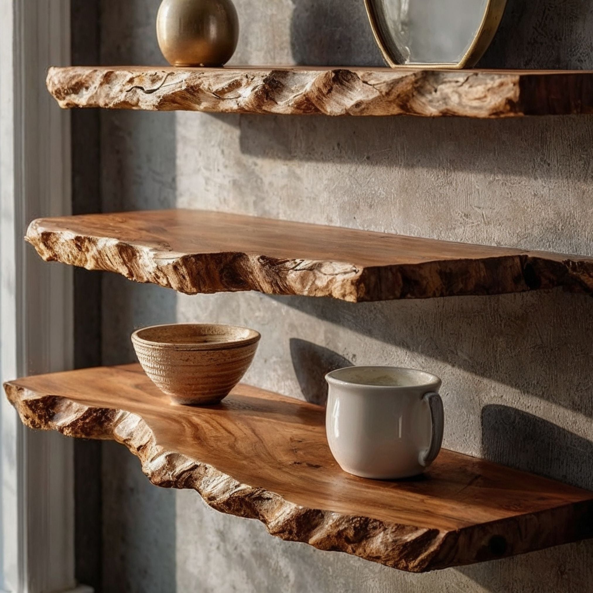 Rustic Solid Wood Live Edge Shelf Set - Handcrafted Wall Display