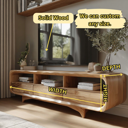 Handcrafted Solid Wood Floating Media Unit | Mid Century TV Stand with Storage - Bespoke Wood TTK