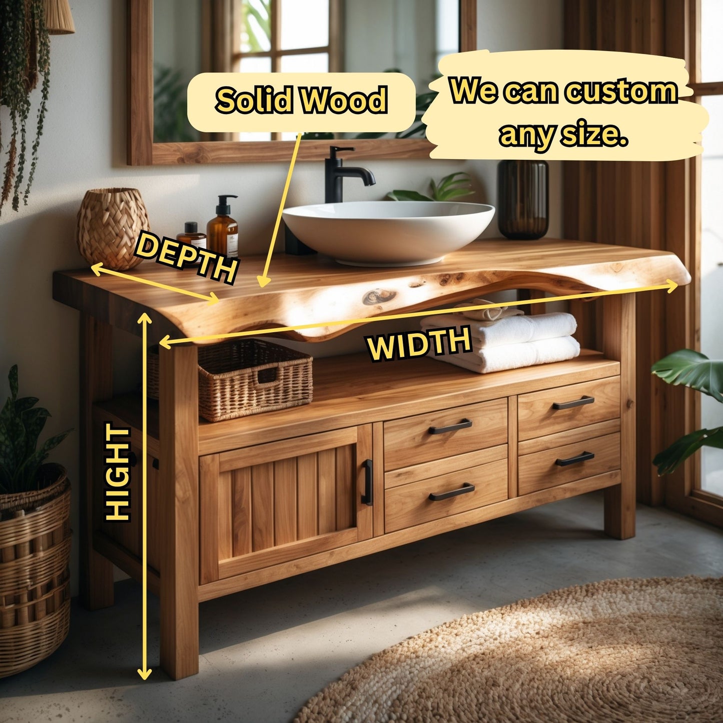 Luxury Live Edge Solid Wood Bathroom Vanity – Handmade Custom Sink Cabinet - Bespoke Wood TTK