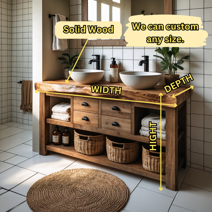 Live Edge Solid Wood Bathroom Vanity – Rustic Handmade Wood Sink Cabinet, Custom Natural Wood Vanity - Bespoke Wood TTK