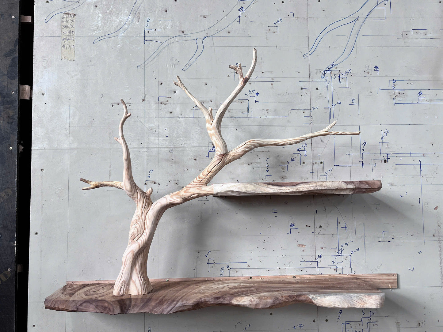 PetalRise Wall Tree Bookshelf – Handmade Floating Branch Shelf with Floral Accents - Bespoke Wood TTK