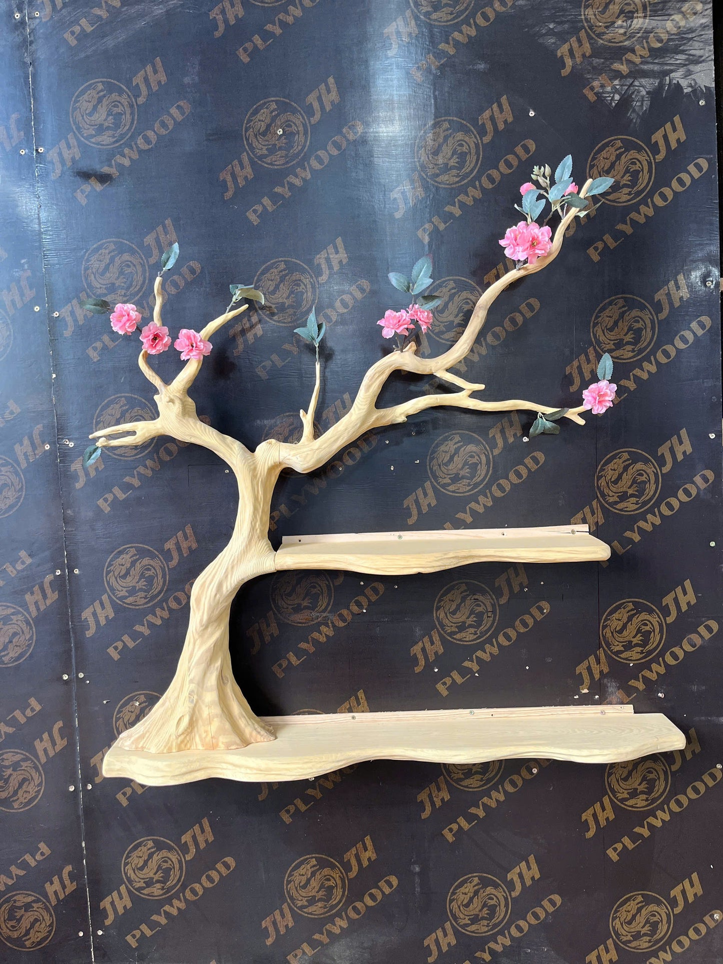 BlossomTale Tree Shelf – Handmade Wall-Mounted Floral Bookshelf with Cherry Blossom Design - Bespoke Wood TTK