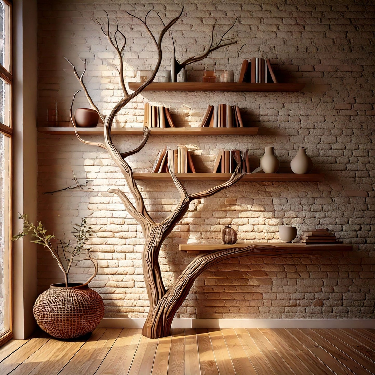 BranchDesk Tree Bookshelf with Built-in Desk | Wall-Mounted Bookcase - Bespoke Wood TTK