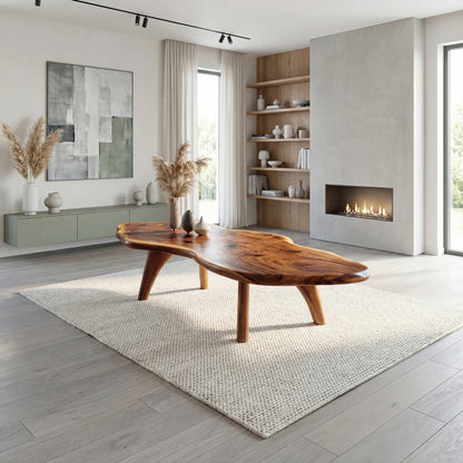 Mid-Century Modern Live Edge Coffee Table – Solid Wood Centerpiece for Living Room - Bespoke Wood TTK