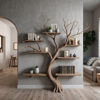 BranchNest Tree Bookshelf | Rustic Driftwood Wall-Mounted Bookcase - Bespoke Wood TTK