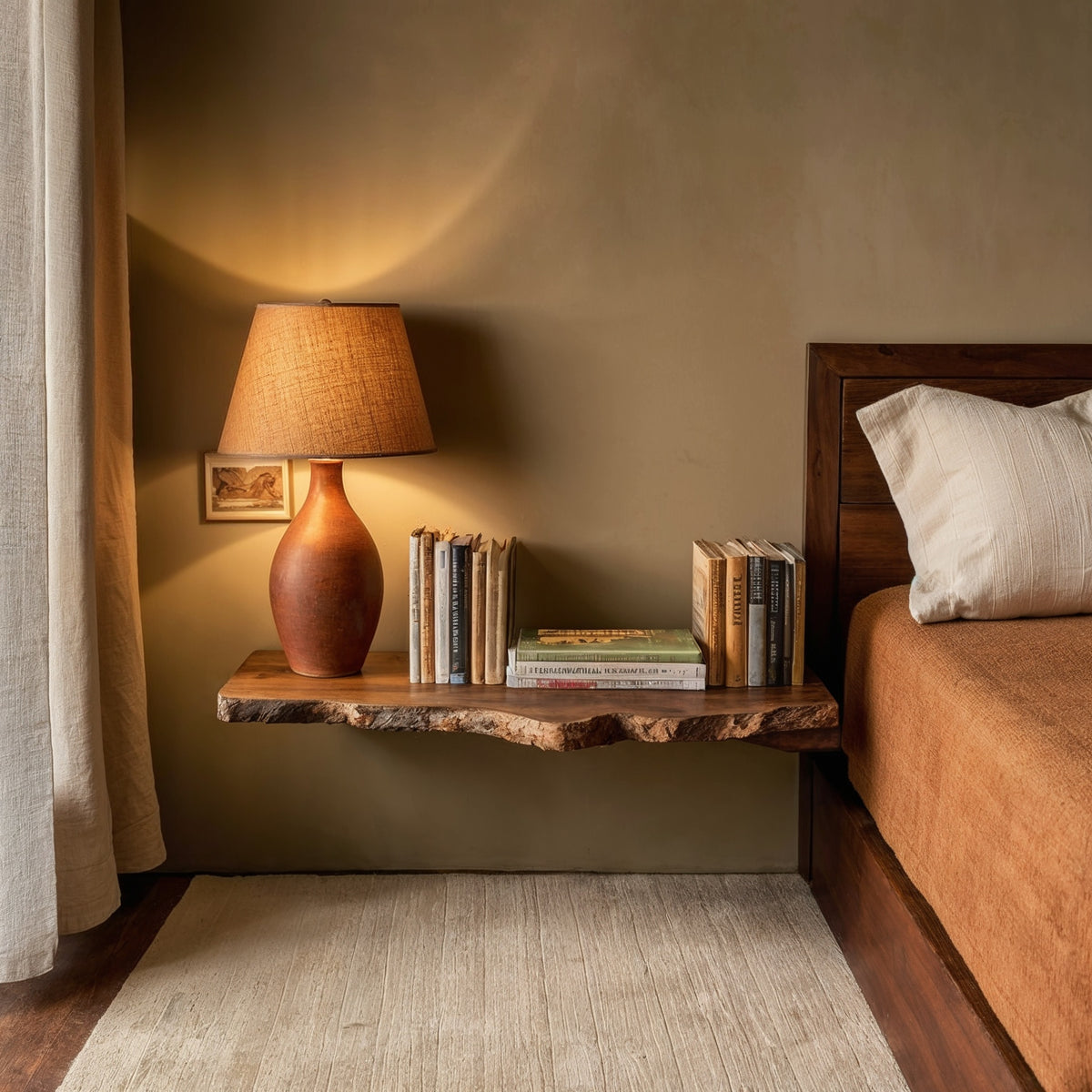 Bedstead Floating Shelf – Live Edge Wall-Mounted Nightstand - Bespoke Wood TTK