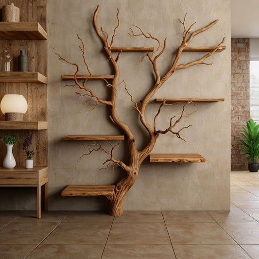 RootCraft Tree Bookshelf | Handmade Driftwood Wall Mounted Bookcase - Bespoke Wood TTK