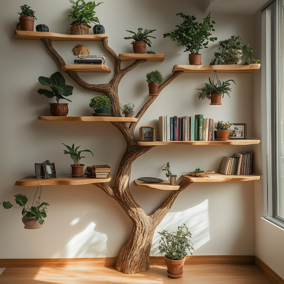 BloomNest Tree Bookshelf – Handmade Live Edge Montessori Wall Bookcase - Bespoke Wood TTK