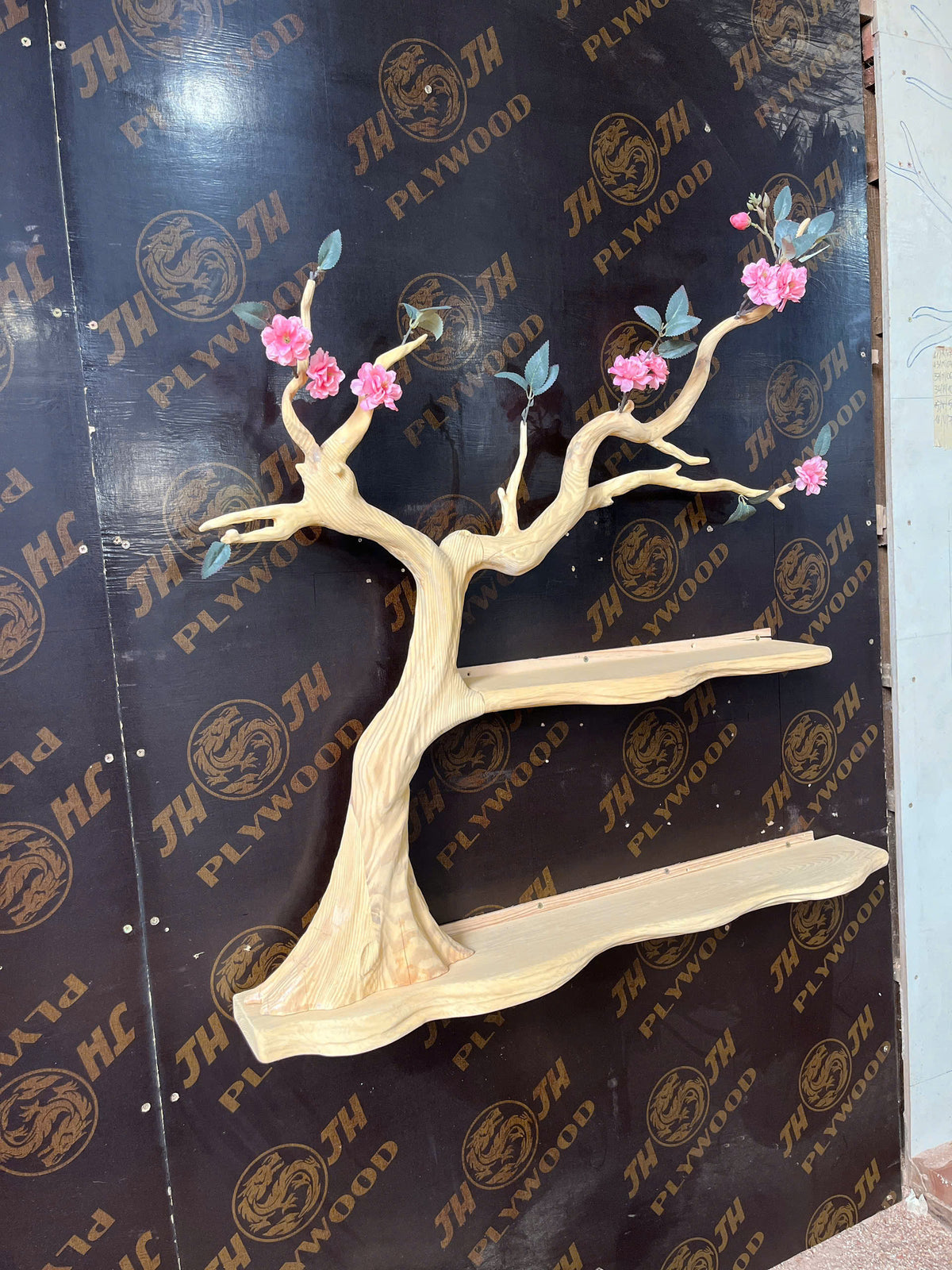 BlossomTale Tree Shelf – Handmade Wall-Mounted Floral Bookshelf with Cherry Blossom Design - Bespoke Wood TTK