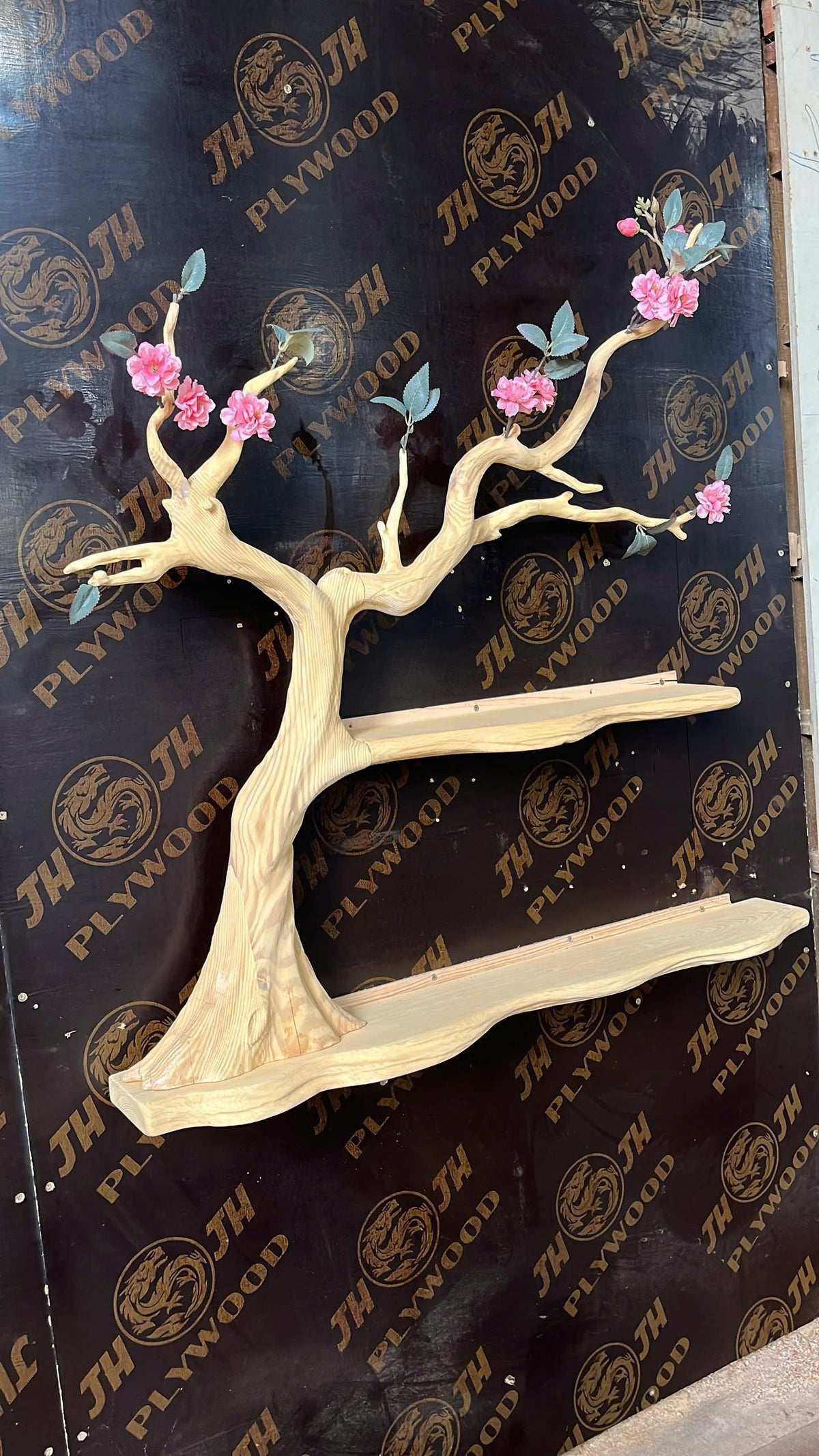 BlossomTale Tree Shelf – Handmade Wall-Mounted Floral Bookshelf with Cherry Blossom Design - Bespoke Wood TTK