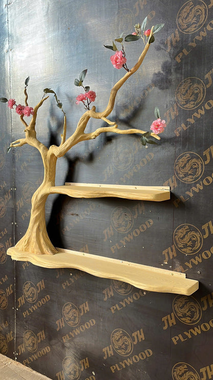 BlossomTale Tree Shelf – Handmade Wall-Mounted Floral Bookshelf with Cherry Blossom Design - Bespoke Wood TTK