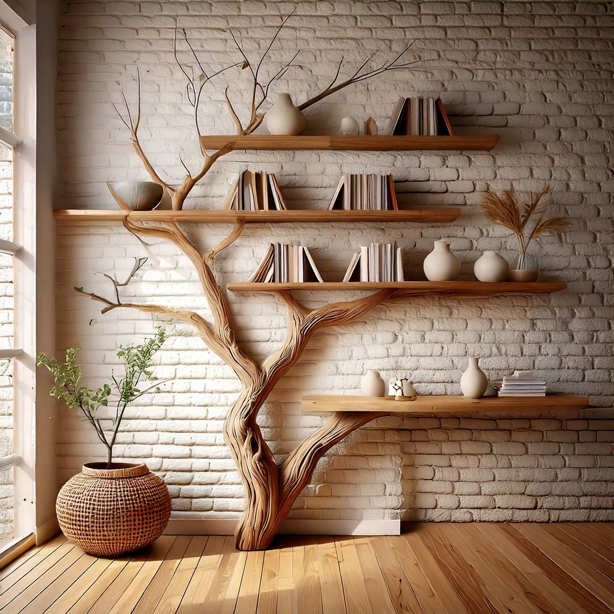 BranchDesk Tree Bookshelf with Built-in Desk | Wall-Mounted Bookcase - Bespoke Wood TTK