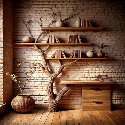 BranchDesk Tree Bookshelf with Built-in Desk | Wall-Mounted Bookcase - Bespoke Wood TTK