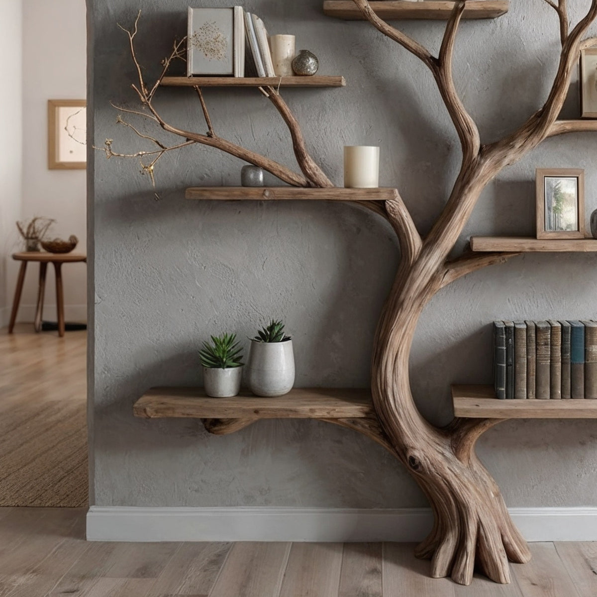 BranchNest Tree Bookshelf | Rustic Driftwood Wall-Mounted Bookcase - Bespoke Wood TTK