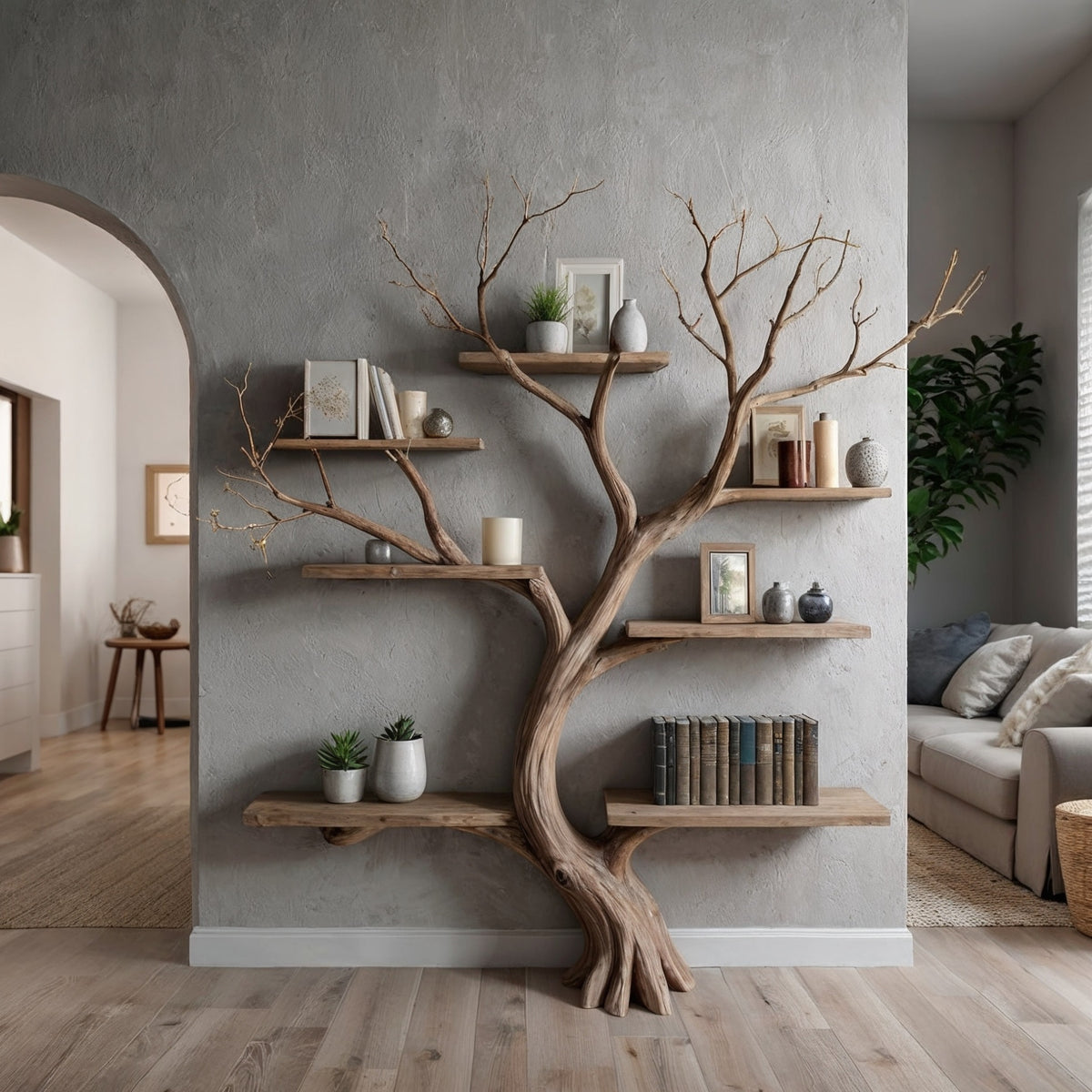 BranchNest Tree Bookshelf | Rustic Driftwood Wall-Mounted Bookcase - Bespoke Wood TTK