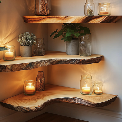 CornerGrove | Live Edge Floating Corner Shelf | Handmade Solid Wood Wall Decor - Bespoke Wood TTK