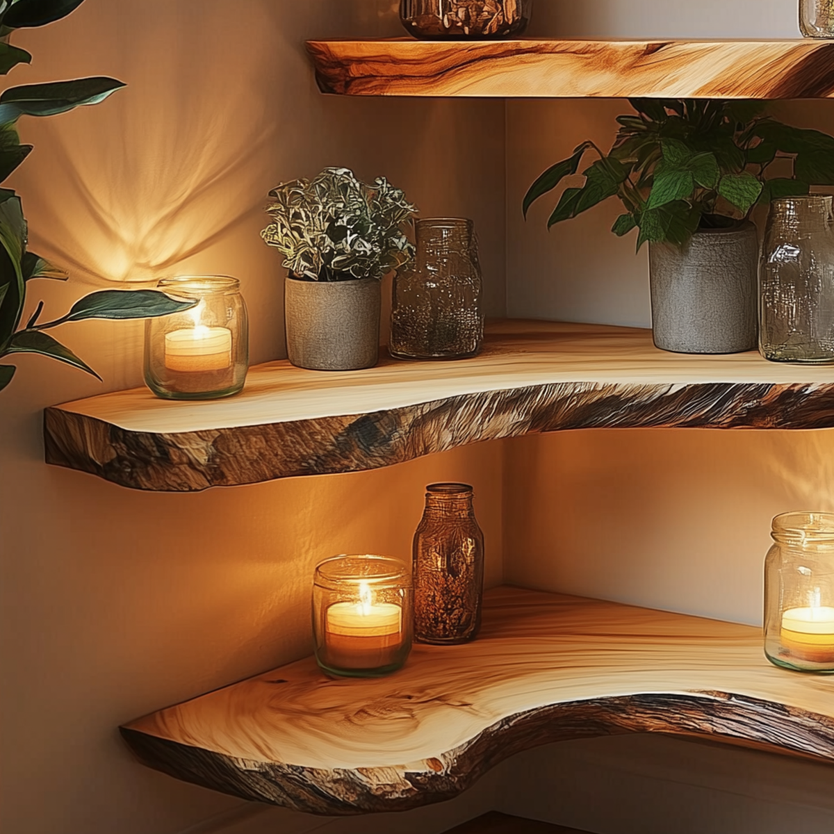 CornerGrove | Live Edge Floating Corner Shelf | Handmade Solid Wood Wall Decor - Bespoke Wood TTK