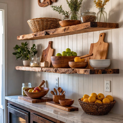 GrainBask Shelf – Rustic Wood Floating Shelf for Kitchen Wall Storage - Bespoke Wood TTK