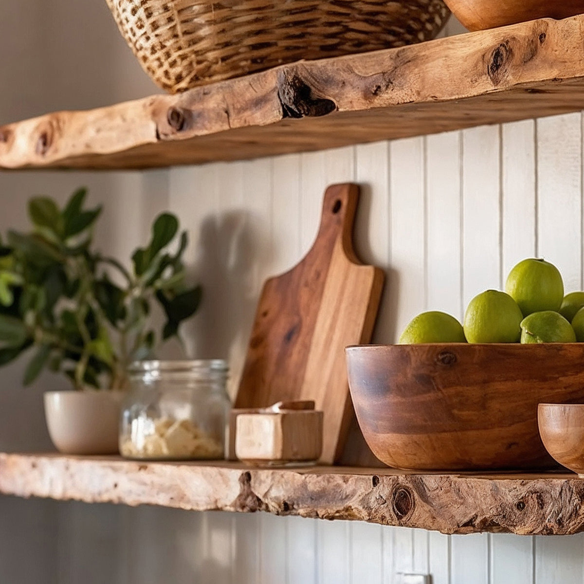 GrainBask Shelf – Rustic Wood Floating Shelf for Kitchen Wall Storage - Bespoke Wood TTK