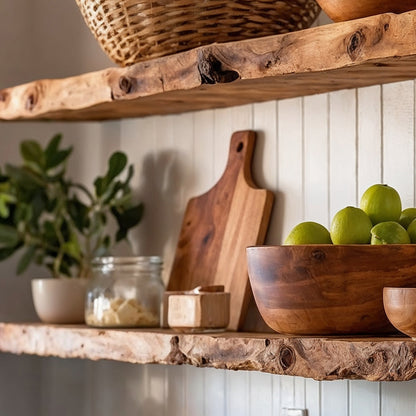 GrainBask Shelf – Rustic Wood Floating Shelf for Kitchen Wall Storage - Bespoke Wood TTK