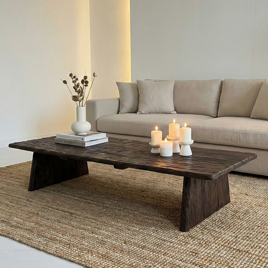Live Edge Solid Wood Coffee Table – Rustic Low Dining & Living Room Table, Handmade Reclaimed Wood - Bespoke Wood TTK