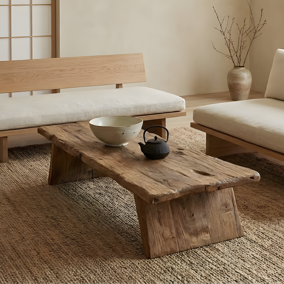 Live Edge Solid Wood Coffee Table – Rustic Low Dining & Living Room Table, Handmade Reclaimed Wood Slab - Bespoke Wood TTK