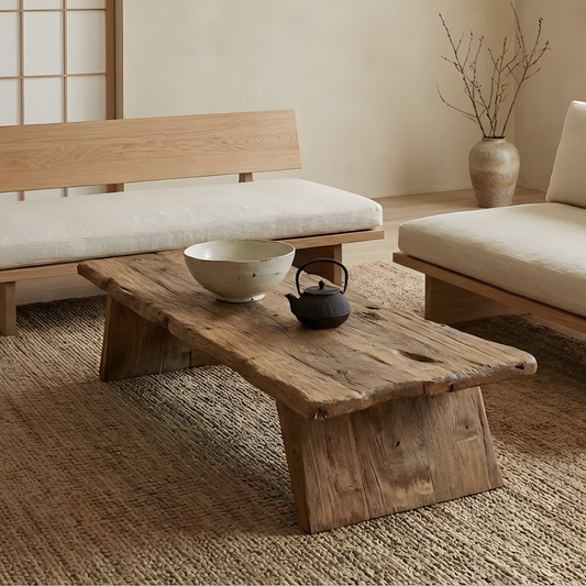 Live Edge Solid Wood Coffee Table – Rustic Low Dining & Living Room Table, Handmade Reclaimed Wood Slab - Bespoke Wood TTK