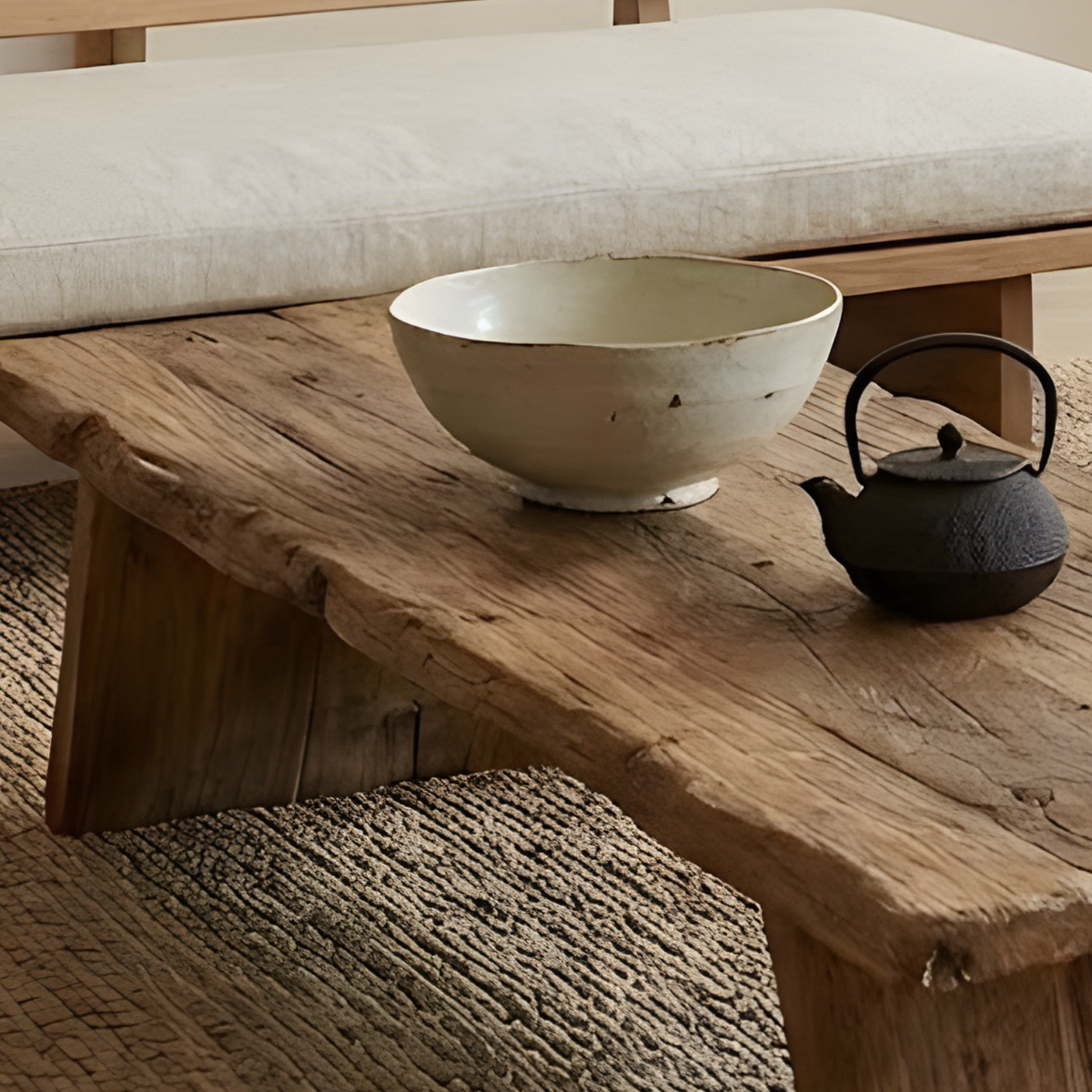 Live Edge Solid Wood Coffee Table – Rustic Low Dining & Living Room Table, Handmade Reclaimed Wood Slab - Bespoke Wood TTK