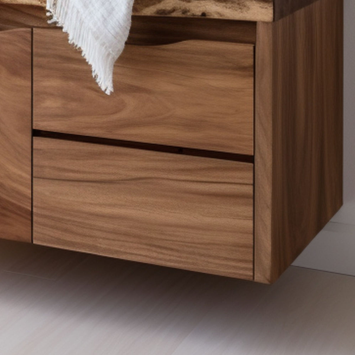 Luxury Floating Live-Edge Solid Wood Bathroom Vanity – Handmade Custom Sink Cabinet with Drawers & Storage - Bespoke Wood TTK
