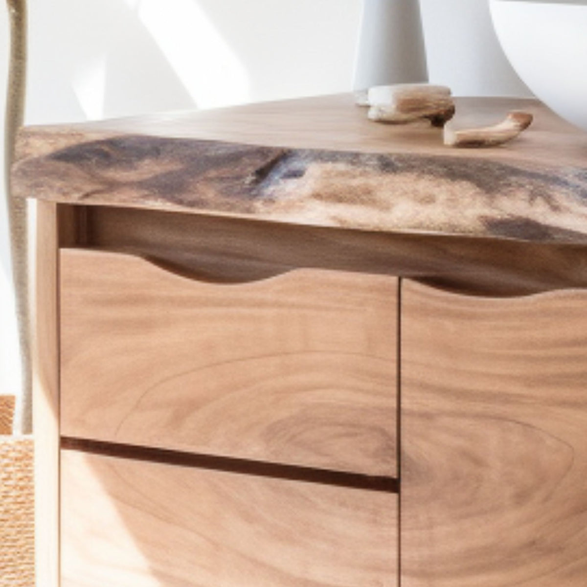 Luxury Floating Live-Edge Solid Wood Bathroom Vanity – Handmade Custom Sink Cabinet with Drawers & Storage - Bespoke Wood TTK