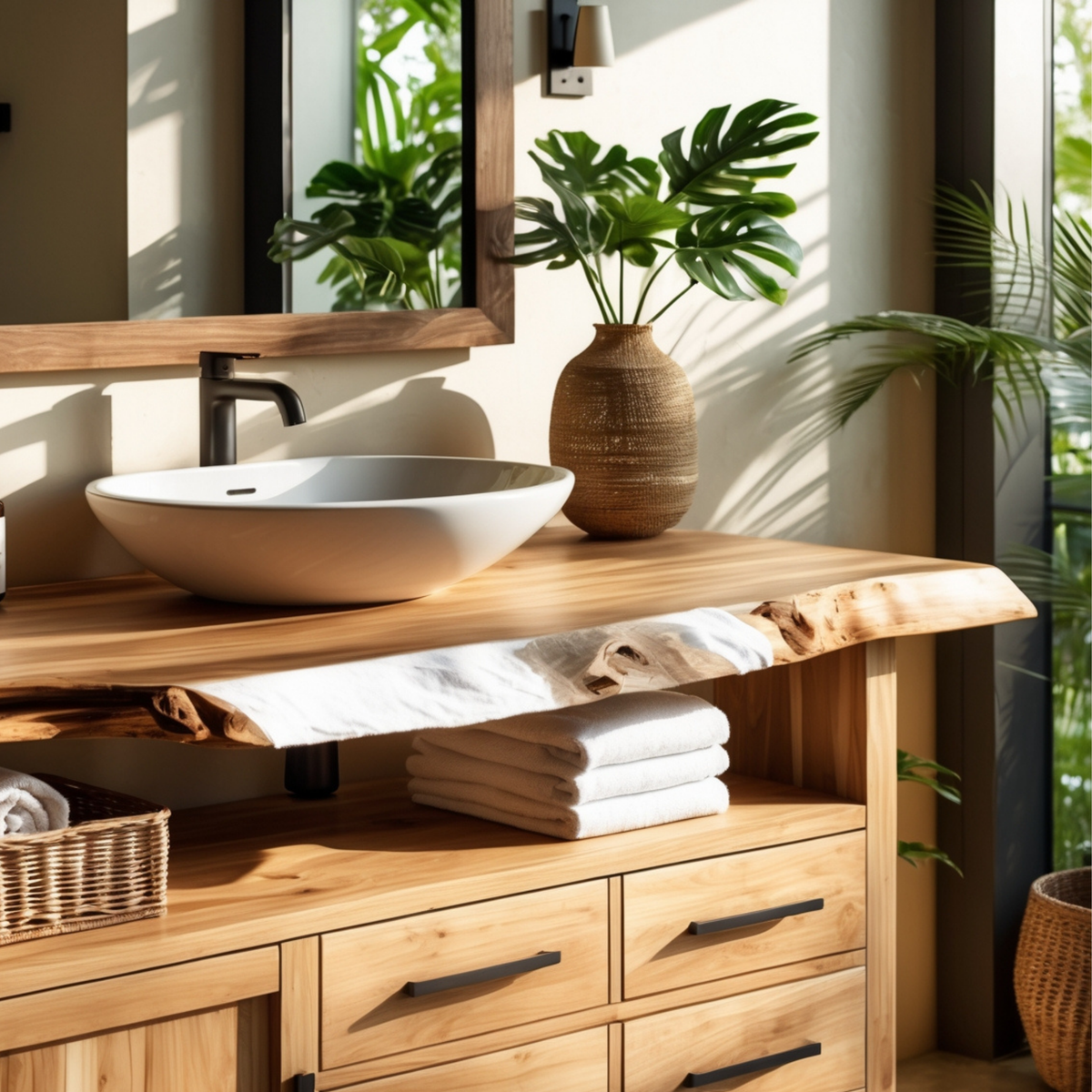 Luxury Live Edge Bathroom Vanity – Real Hardwood, Modern Rustic Japandi Design - Bespoke Wood TTK