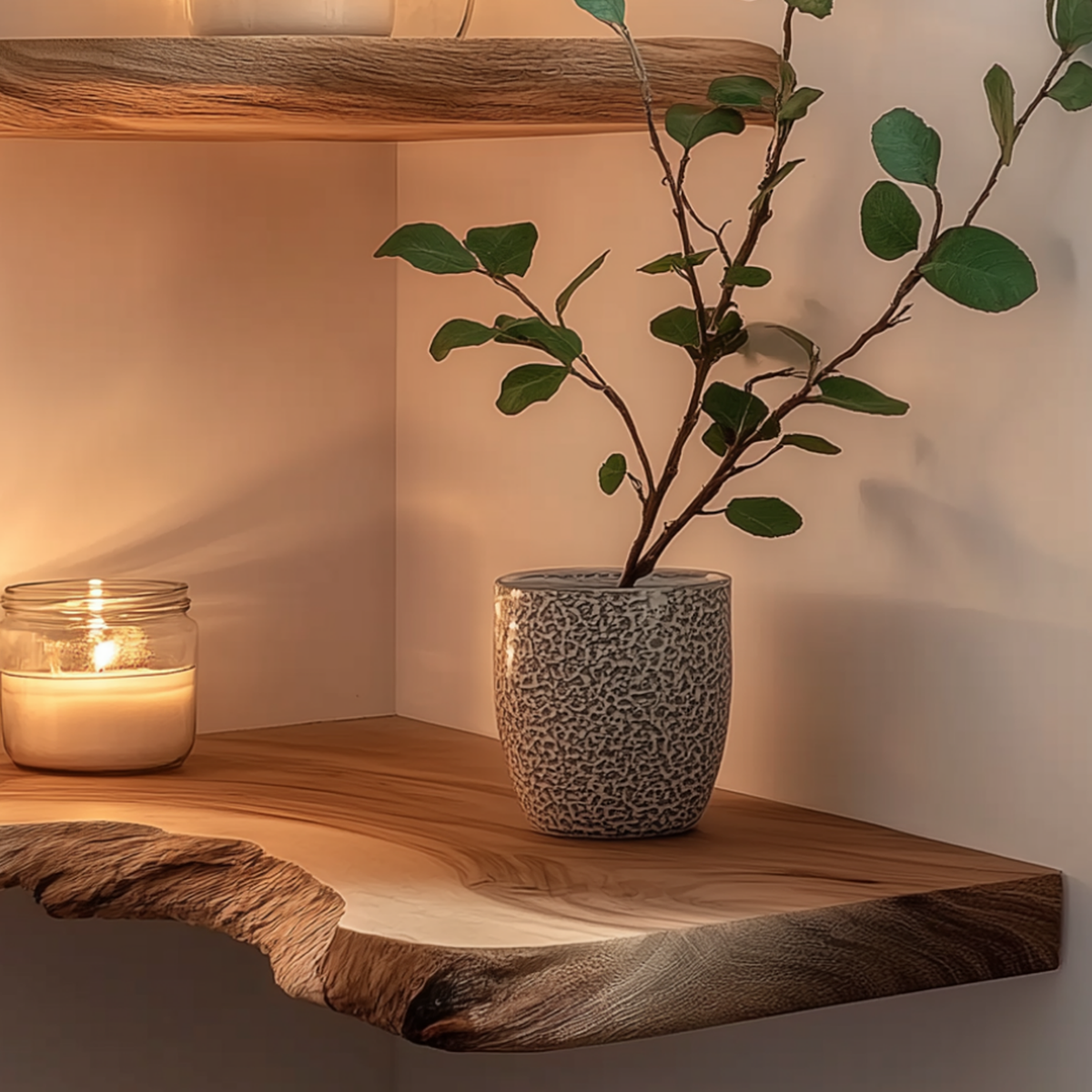 Nestloom Corner Floating Shelf - Live Edge Solid Wood Nursery & Farmhouse Wall Accent