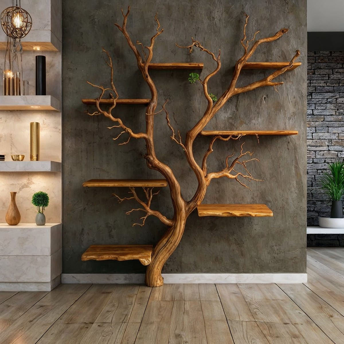 RootCraft Tree Bookshelf | Handmade Driftwood Wall Mounted Bookcase - Bespoke Wood TTK