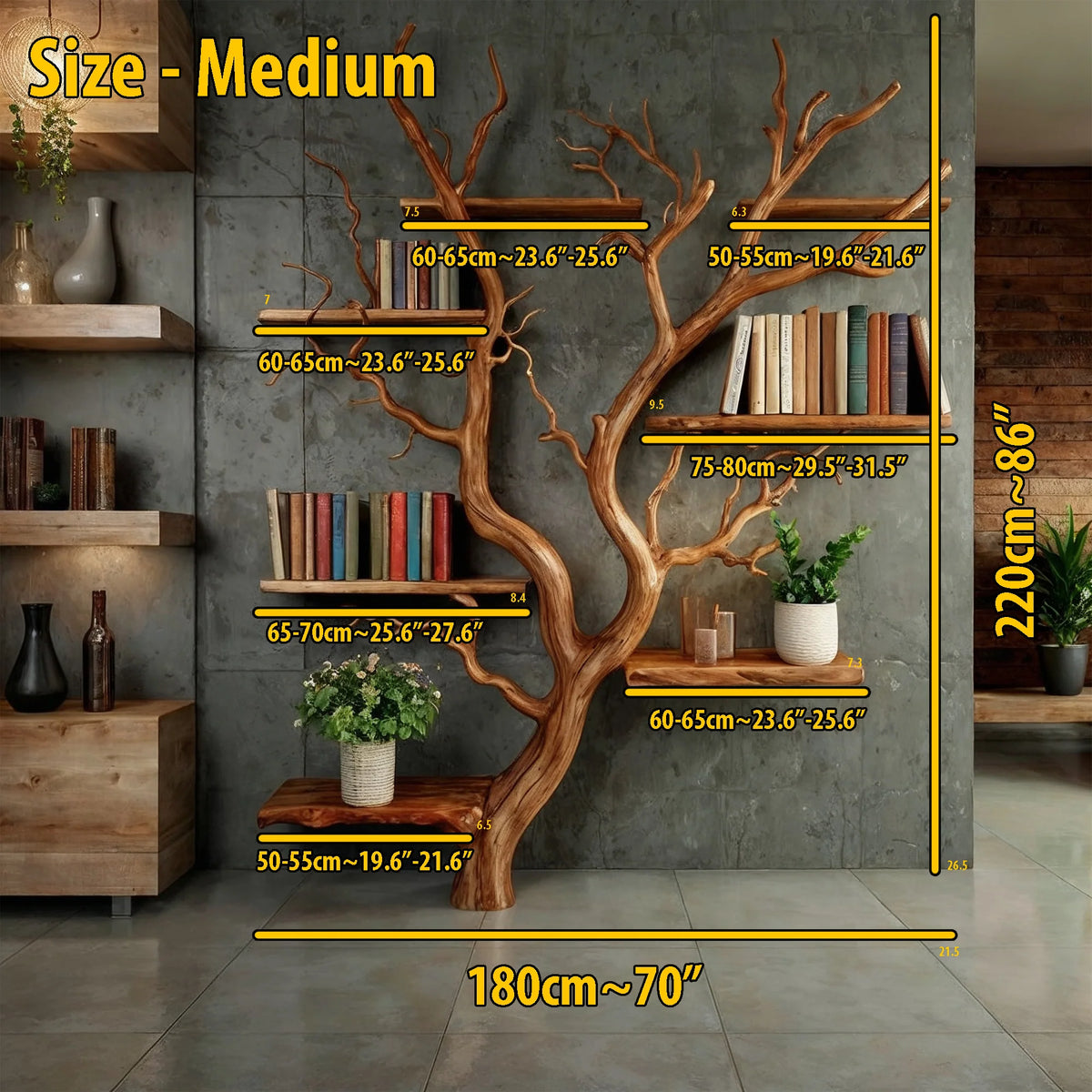RootCraft Tree Bookshelf | Handmade Driftwood Wall Mounted Bookcase - Bespoke Wood TTK