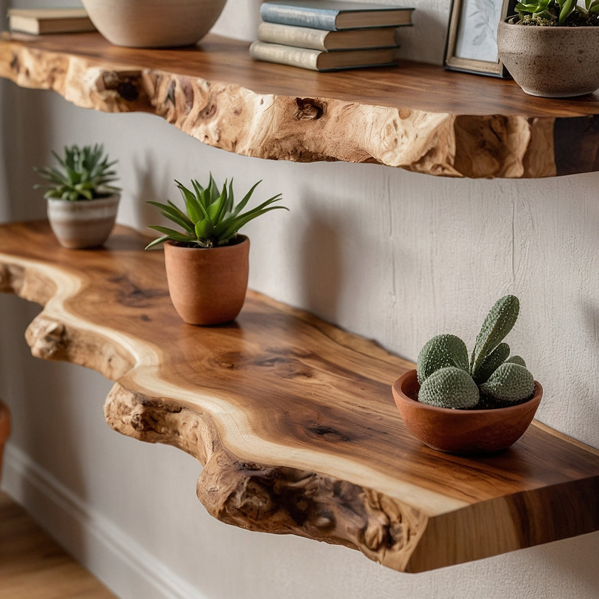 zRootLuxe Floating Shelf – Rustic Live Edge Wall-Mounted Wood Shelf for Kitchen & Bathroom Decor