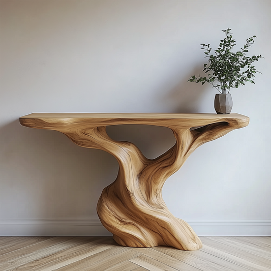 RootSpiral Console Table – Handmade Live Edge Entryway Table - Bespoke Wood TTK