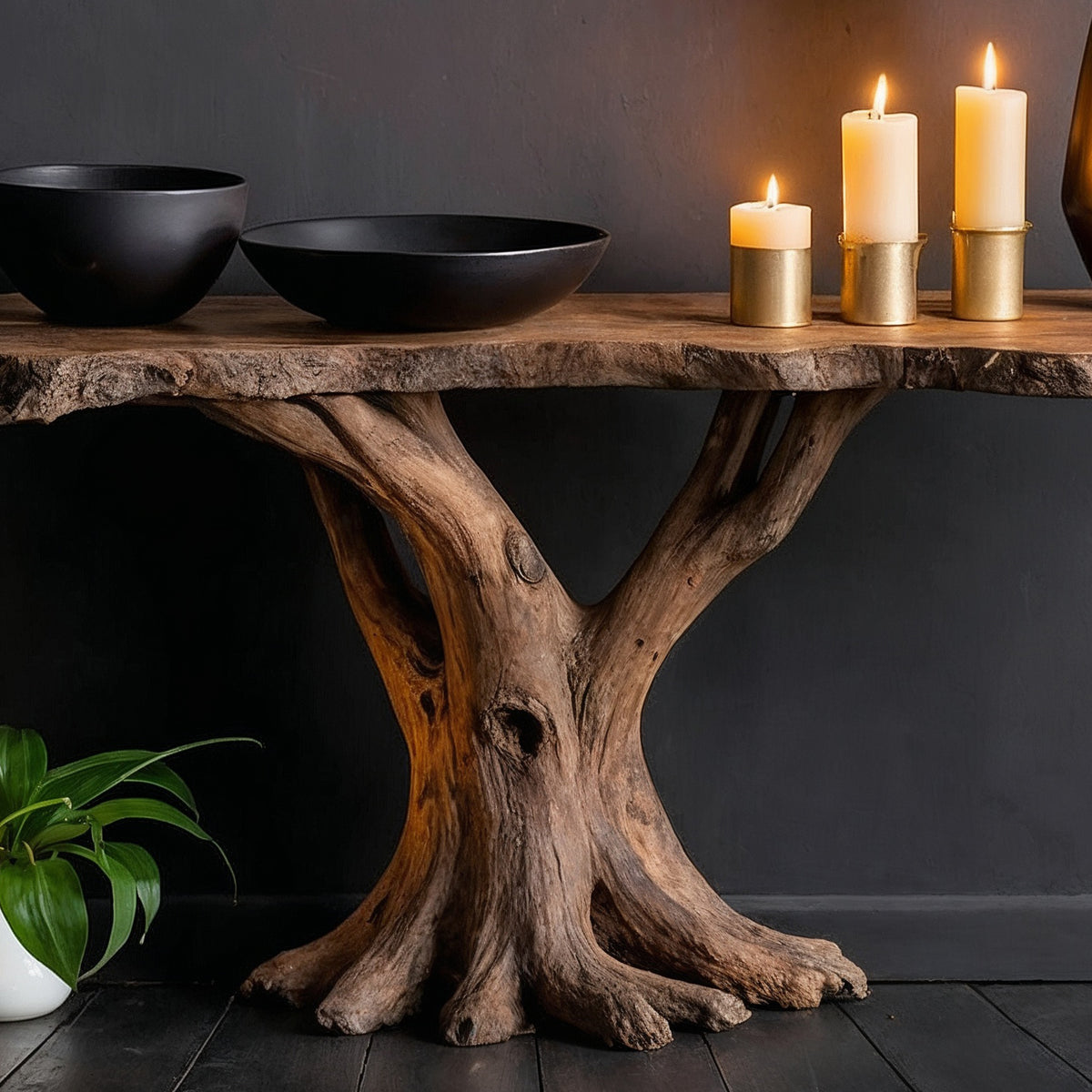 Rootline Entry Console – Modern Live Edge Narrow Wood Hallway Table - Bespoke Wood TTK