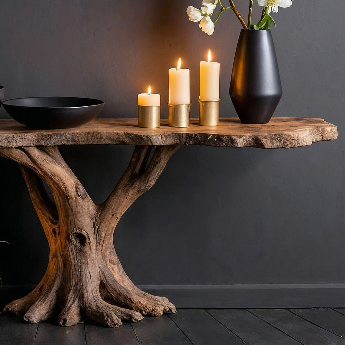 Rootline Entry Console – Modern Live Edge Narrow Wood Hallway Table - Bespoke Wood TTK