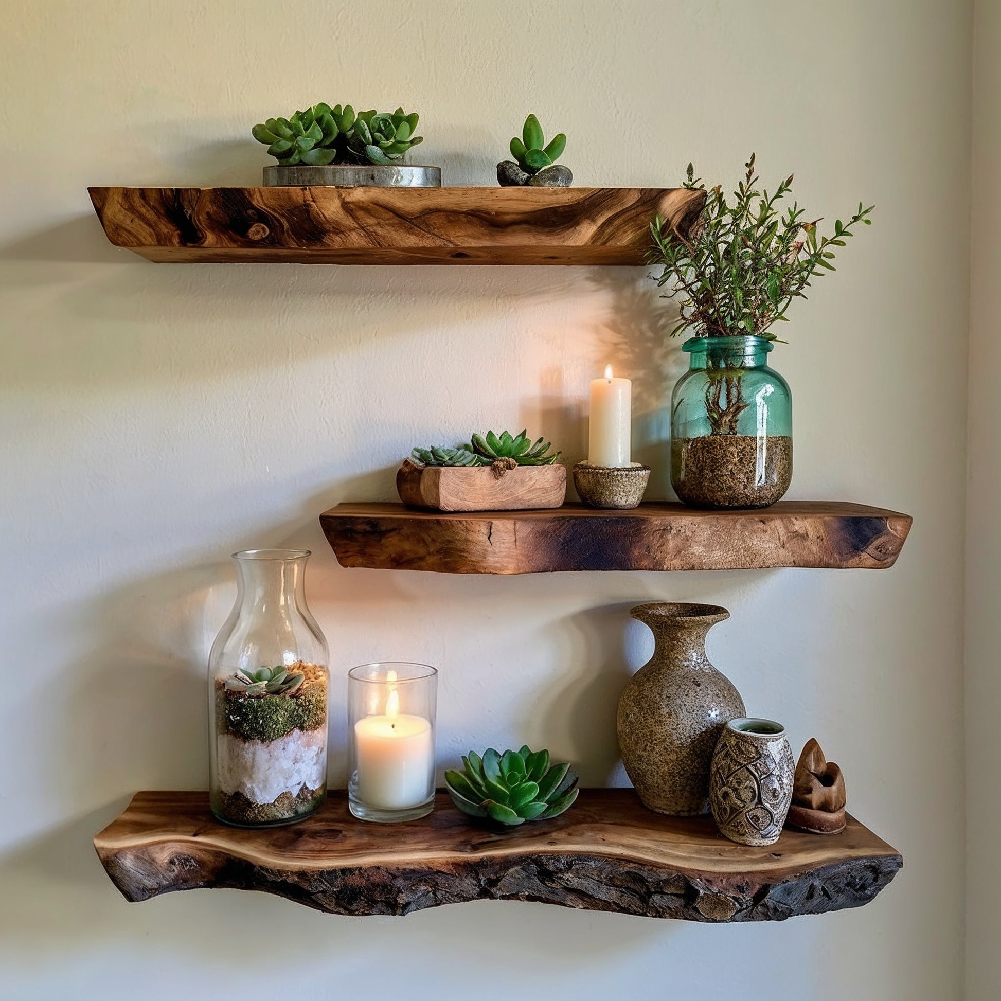 RustiFloat Floating Shelf | Live Edge Solid Wood Wall Decor - Bespoke Wood TTK